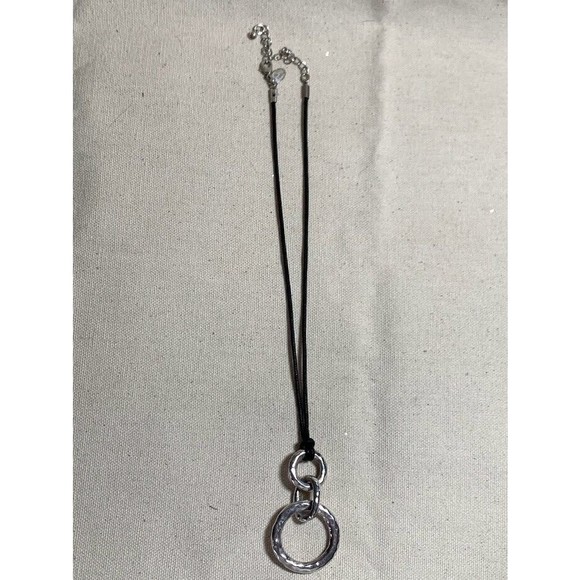 lia sophia Black Cord Necklace With Silver Circles Pendant - Picture 1 of 3